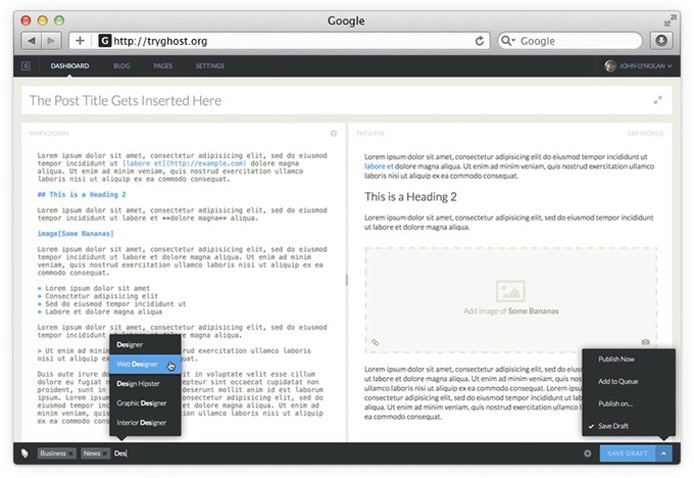 Screenshot of Ghost editor Screenshot of Ghost editor