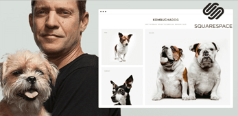 Photo collage of Michael Faye and screenshot of the Kombucha Dog website Photo collage of Michael Faye and screenshot of the Kombucha Dog website