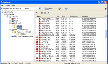 Screenshot of data recovery in IsoBuster
