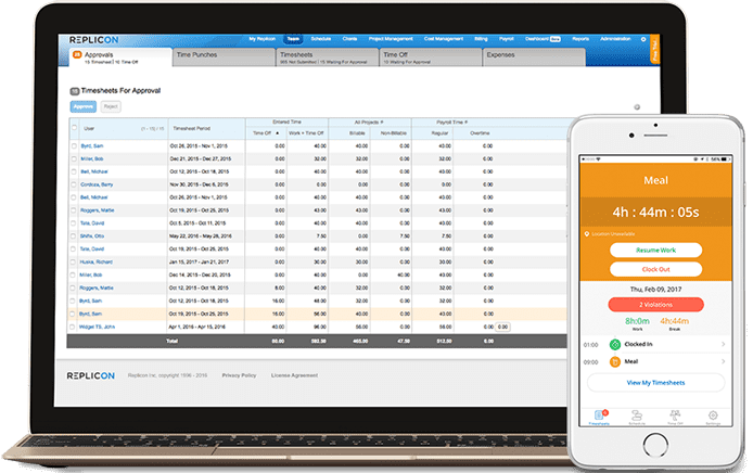 Screenshot of Replicon's time tracking user interface Screenshot of Replicon's time tracking user interface