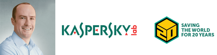  Collage of Michael Canavan's headshot and Kaspersky Lab 20-year anniversary logo