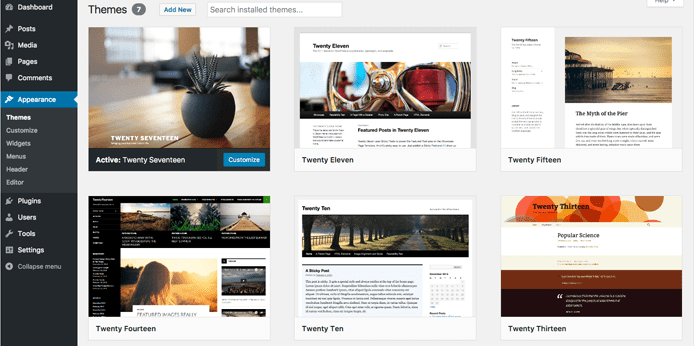 Screenshot of WordPress backend