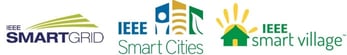 Logos for IEEE Smart Grid, Smart Cities, and Smart Village