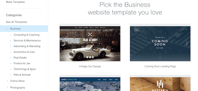 Wix template library screenshot Wix template library screenshot