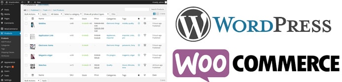 WordPress and WooCommerce logos with screenshot of interface WordPress and WooCommerce logos with screenshot of interface