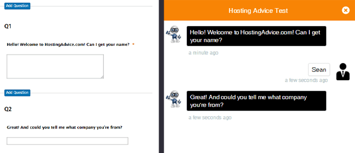Screenshot of Conversational Forms backend and customer-facing form Screenshot of Conversational Forms backend and customer-facing form