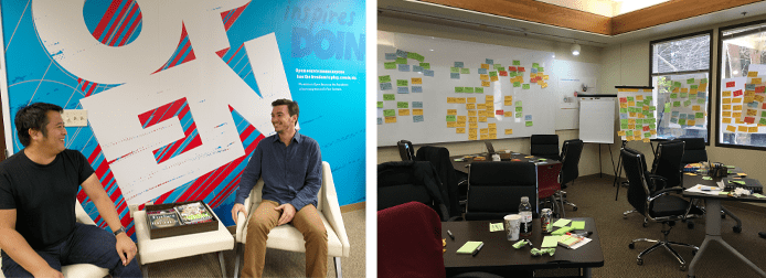 Collage of DNN team members and Post-It notes stuck to the walls after a brainstorming session Collage of DNN team members and Post-It notes stuck to the walls after a brainstorming session