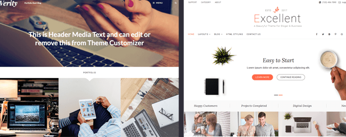 Collage of WordPress's Verity and Excellent themes Collage of WordPress's Verity and Excellent themes