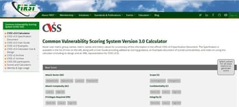 Screenshot of Common Vulnerability Scoring System calculator