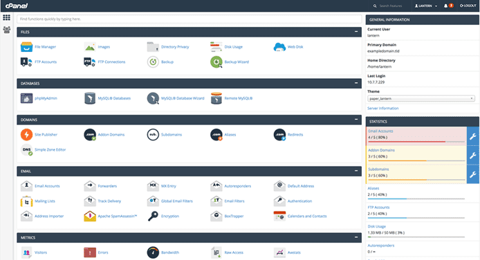 cPanel dashboard screenshot cPanel dashboard screenshot