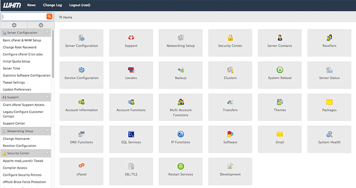 WHM dashboard screenshot WHM dashboard screenshot