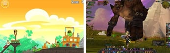 Screenshots of Angry Birds and World of Warcraft