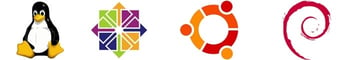 Logos of Linux, CentOS, Ubuntu, and Debian
