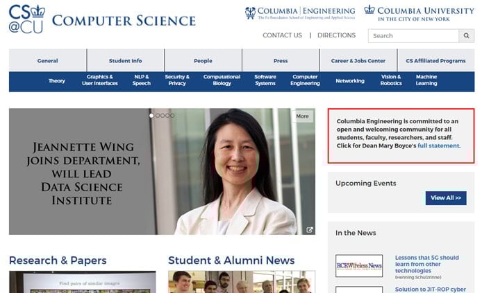 Screenshot of Columbia University Department of Computer Science website Screenshot of Columbia University Department of Computer Science website