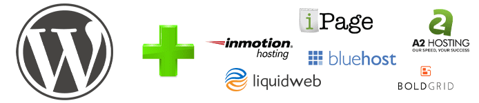Collage of WordPress logo and multiple hosting provider logos