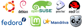 Collage of Linux logos