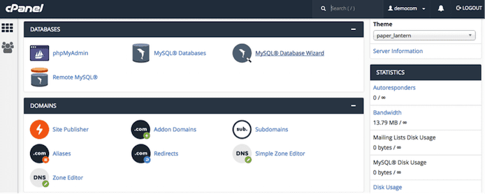 cPanel dashboard cPanel dashboard