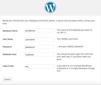 WordPress database instruction details screenshot