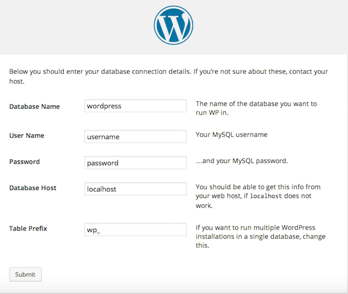 WordPress database instruction details screenshot WordPress database instruction details screenshot