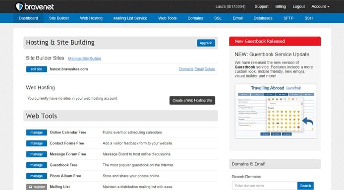 Screenshot of Bravenet dashboard Screenshot of Bravenet dashboard