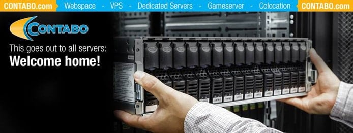 Photo of someone installing servers into a rack, the Contabo logo, and listings of Contabo's hosting services Photo of someone installing servers into a rack, the Contabo logo, and listings of Contabo's hosting services