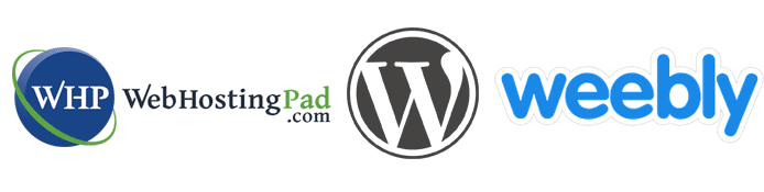 Collage of the WebHostingPad, WordPress, and Weebly logos Collage of the WebHostingPad, WordPress, and Weebly logos