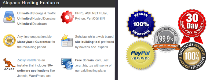 Collage of Atspace hosting guarantees Collage of Atspace hosting guarantees