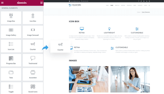 Screenshot of the Elementor UI Screenshot of the Elementor UI