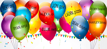 Celebratory Domain and Baby Name Balloon Graphic