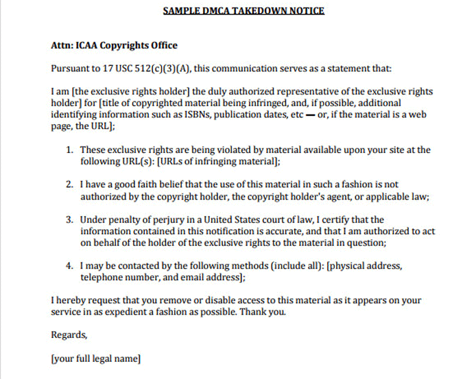 DMCA Takedown Notice Template DMCA Takedown Notice Template