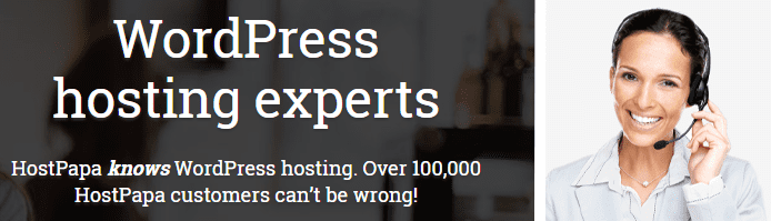 Photo of a HostPapa customer service rep and textbox noting the number of HostPapa's WordPress customers