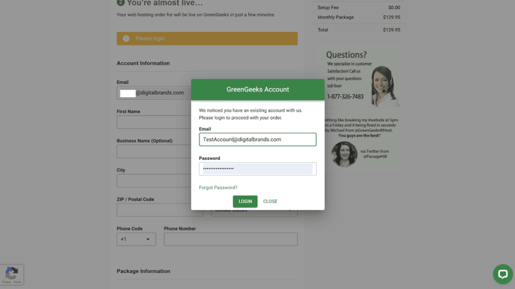 Screenshot of adding the GreenGeeks' VPS plan to my account