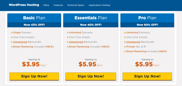 Screenshot of HostGator WordPress pricing tiers Screenshot of HostGator WordPress pricing tiers