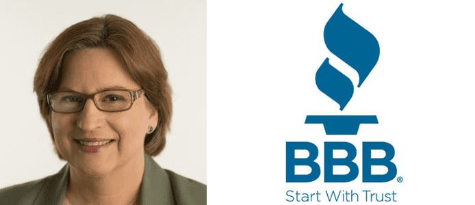 Katherine Hutt's headshot and the BBB logo