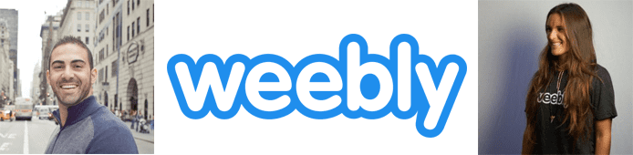 Collage of photos of Nick Dellis and Dana Walsh and the Weebly logo Collage of photos of Nick Dellis and Dana Walsh and the Weebly logo