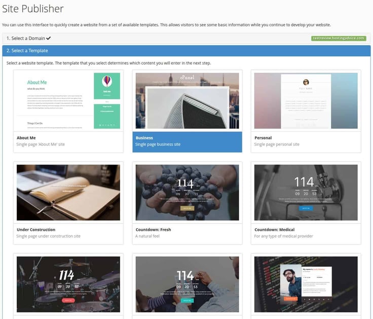 AccuWeb Hosting Site Publisher templates inside cPanel for building a basic website AccuWeb Hosting Site Publisher templates inside cPanel for building a basic website