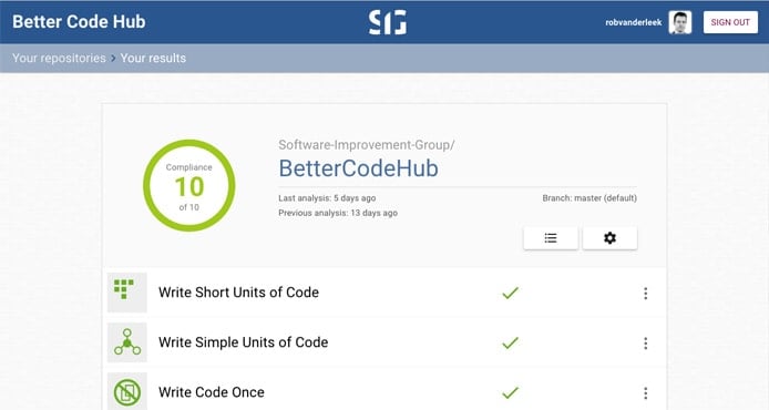 Screenshot of Better Code Hub Screenshot of Better Code Hub