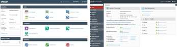 Screenshots of cPanel and Plesk control panels