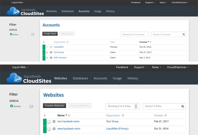 Screenshots of Liquid Web Cloud Sites control panel Screenshots of Liquid Web Cloud Sites control panel