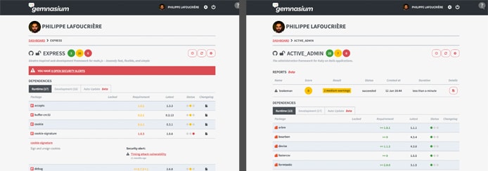 Screenshots of Gemnasium Screenshots of Gemnasium