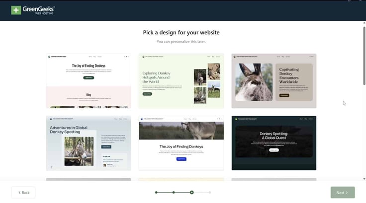 Screenshot of the GreenGeeks' AI website builder