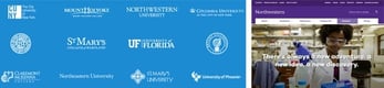 University logos with screenshot of Northwestern University's website