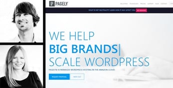 Images of Pagely Co-Founders Joshua and Sally Strebel with a screenshot of the Pagely website