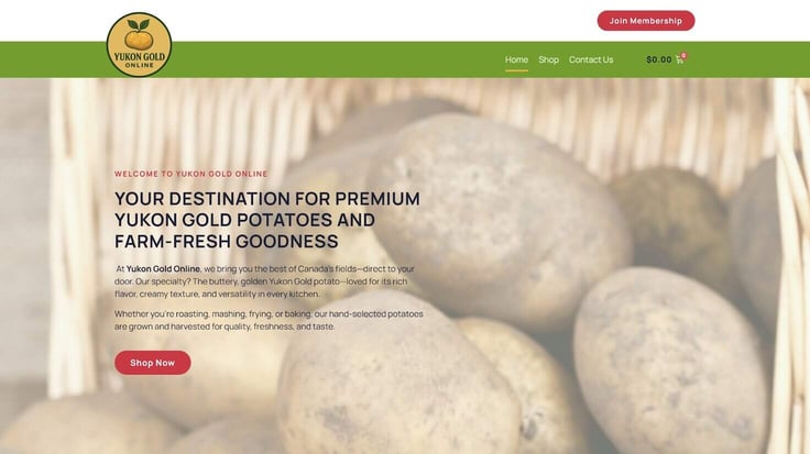 Screenshot of the potato-selling site 
