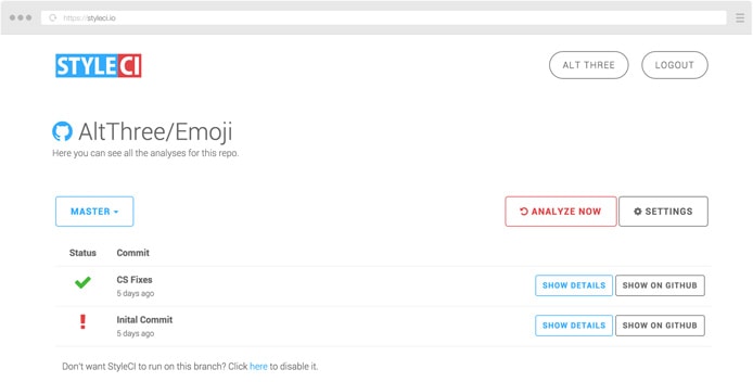 Screenshot of StyleCI Screenshot of StyleCI