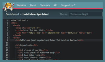 Screenshot of the Neocities HTML editor Screenshot of the Neocities HTML editor
