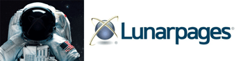 Photo of an astronaut and the Lunarpages logo