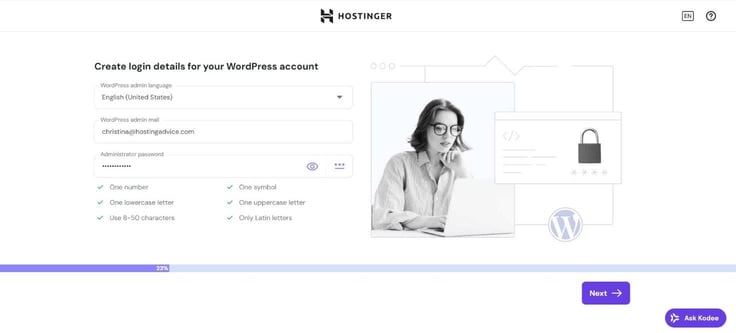 Screenshot of WordPress login credentials