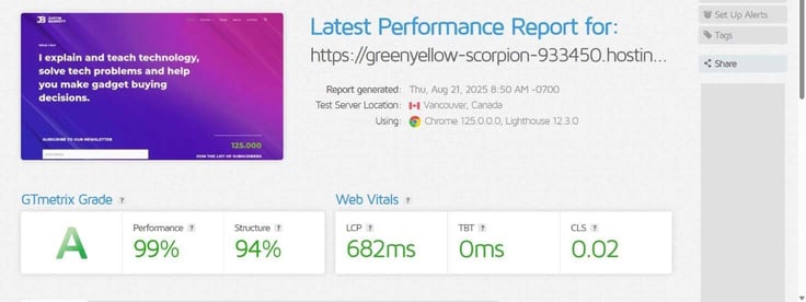 GTMetrix performance report