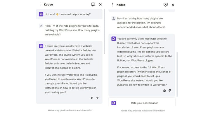 My chat with customer support agent, Kodee.